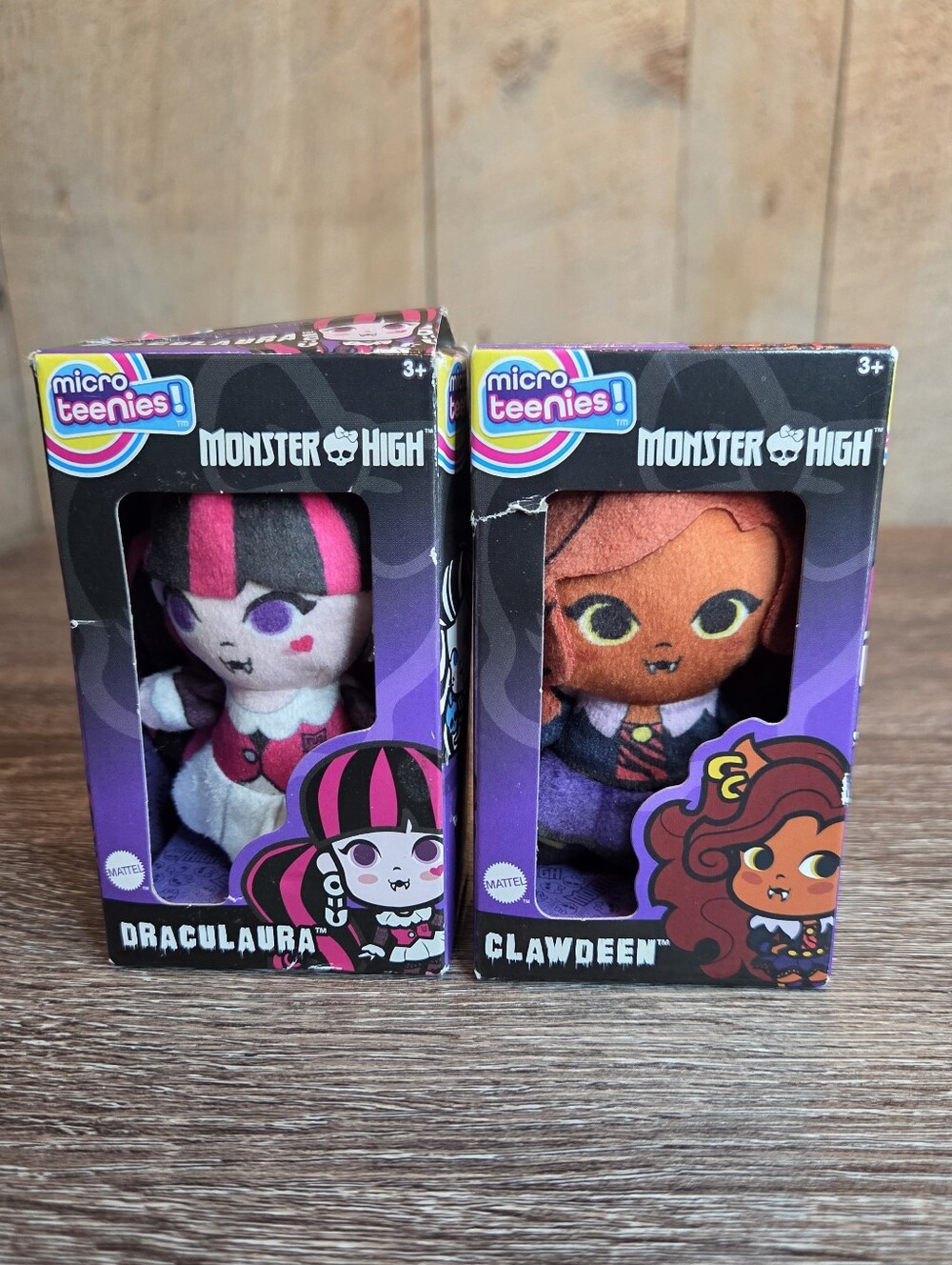Lot Of 2 Mattel Monster High Micro Teenies Clawdeen & Draculaura Plush Doll